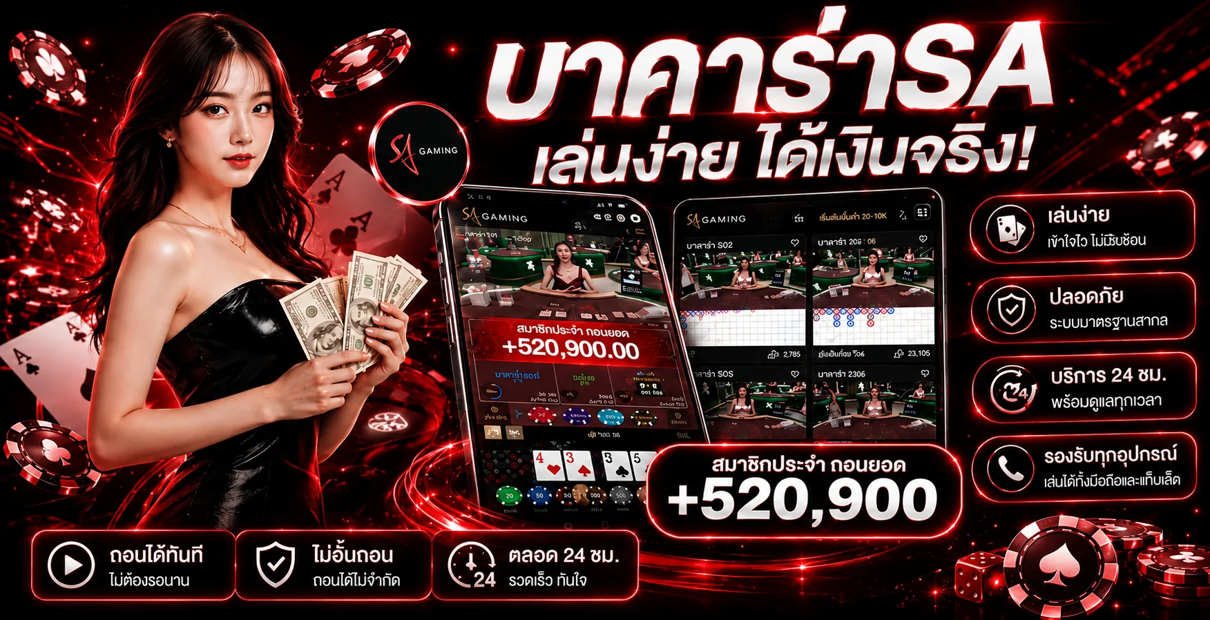 ภาพ KINGSTON55 คาสิโนออนไลน์พร้อมมาสคอตและเอฟเฟกต์สีแดง